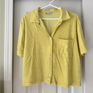 Zara Light Yellow Terrycloth Collared Shirt